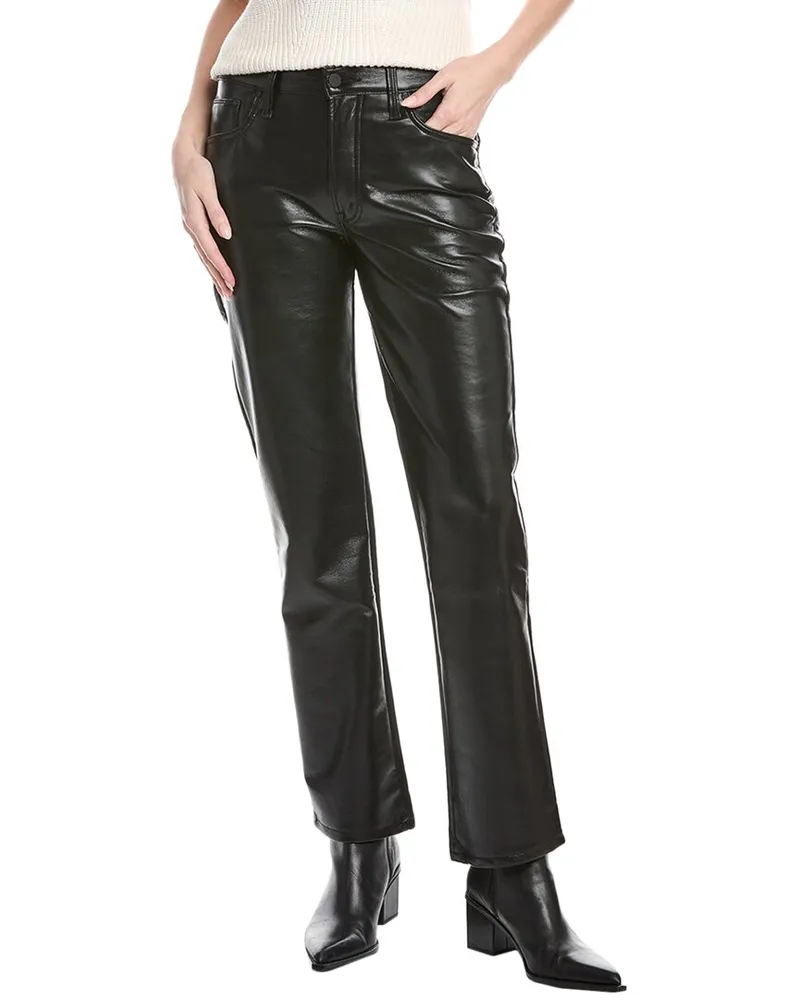 Mother The Smarty Pants Skimp Leather Black Straight Leg Jean Black