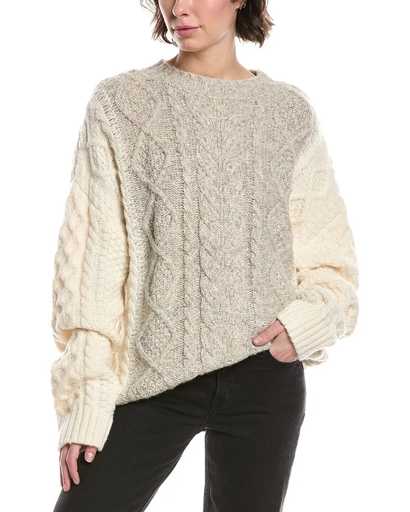 7 for all mankind Mock Neck Cable Wool & Alpaca-Blend Pullover Grey