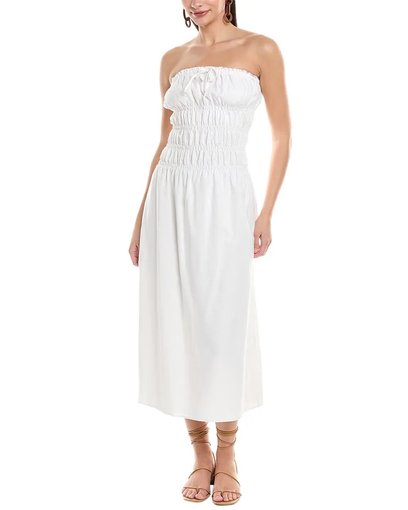 Onia Air Smocked Linen-Blend Midi Dress White