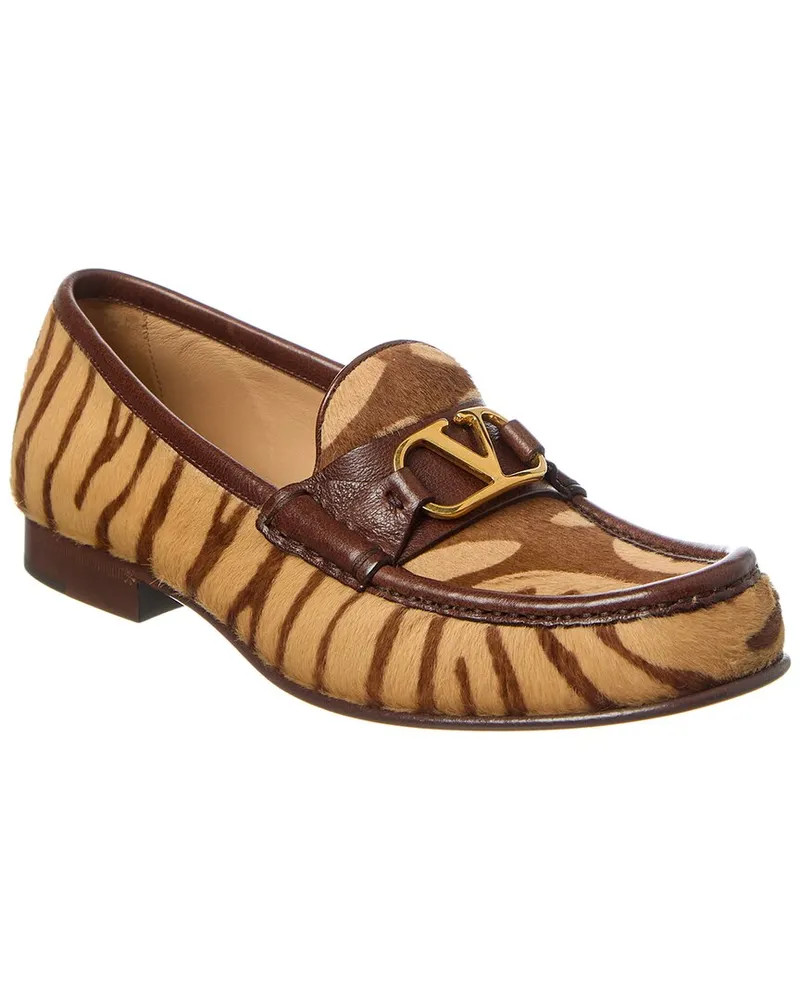 Valentino Garavani VLogo Signature Haircalf & Leather Loafer Brown