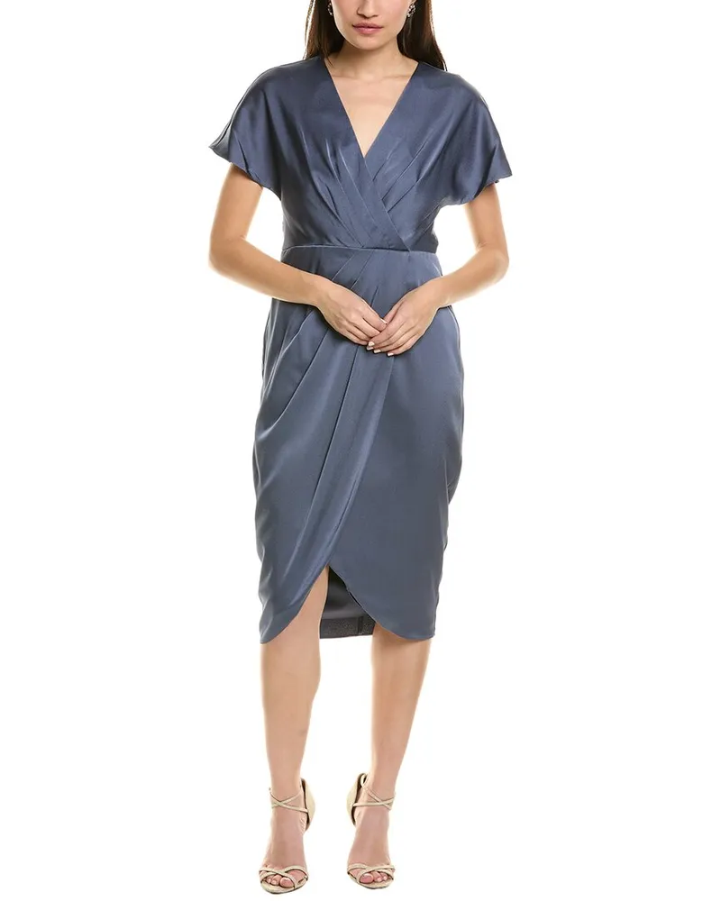 Aidan Mattox Crepe Back Satin Midi Dress Blue