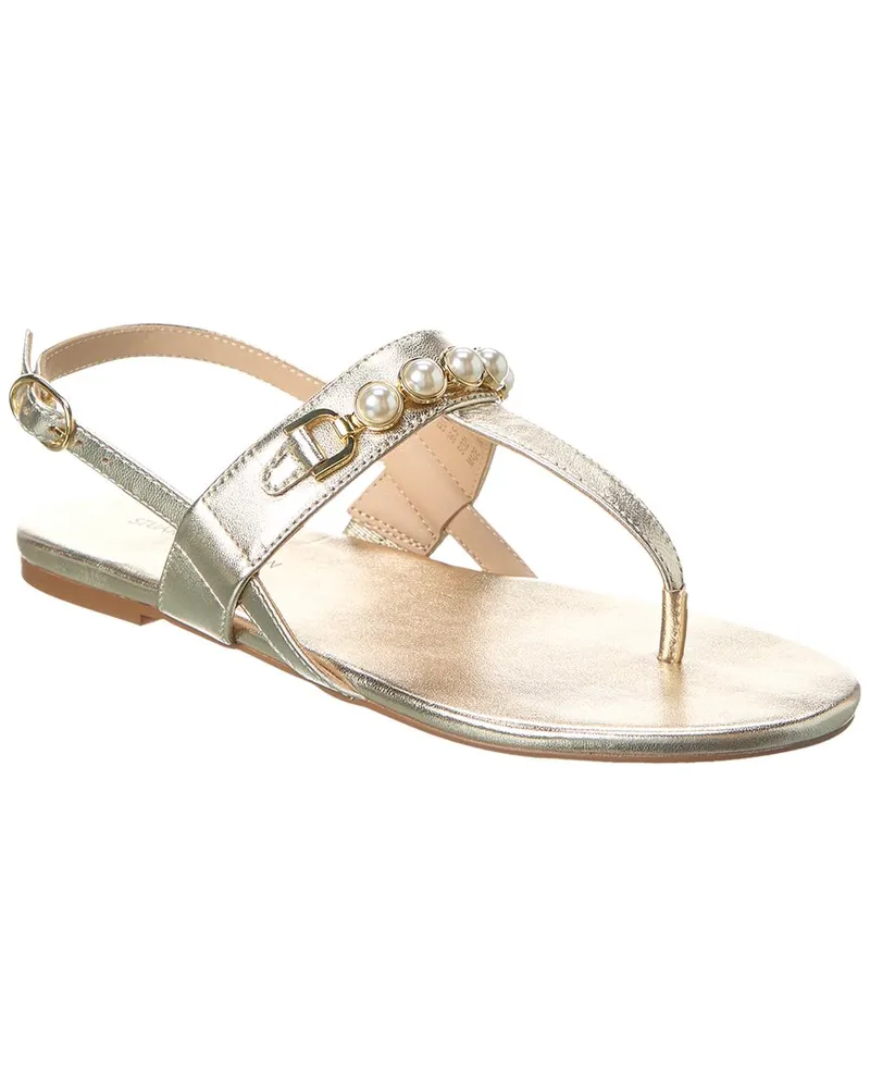 Stuart Weitzman Perla T-Strap Leather Sandal Gold