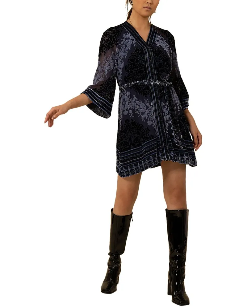 Hale Bob Helena Silk-Blend Mini Dress Blue