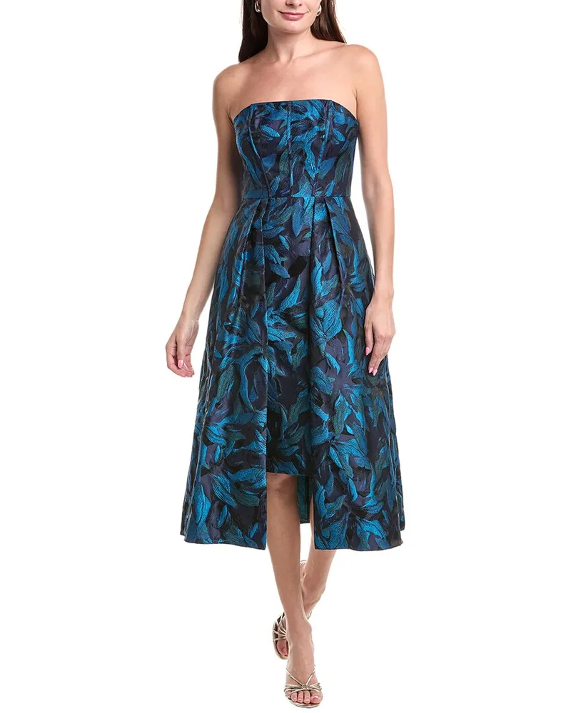 Aidan Mattox Floral Jacquard Midi Dress Blue