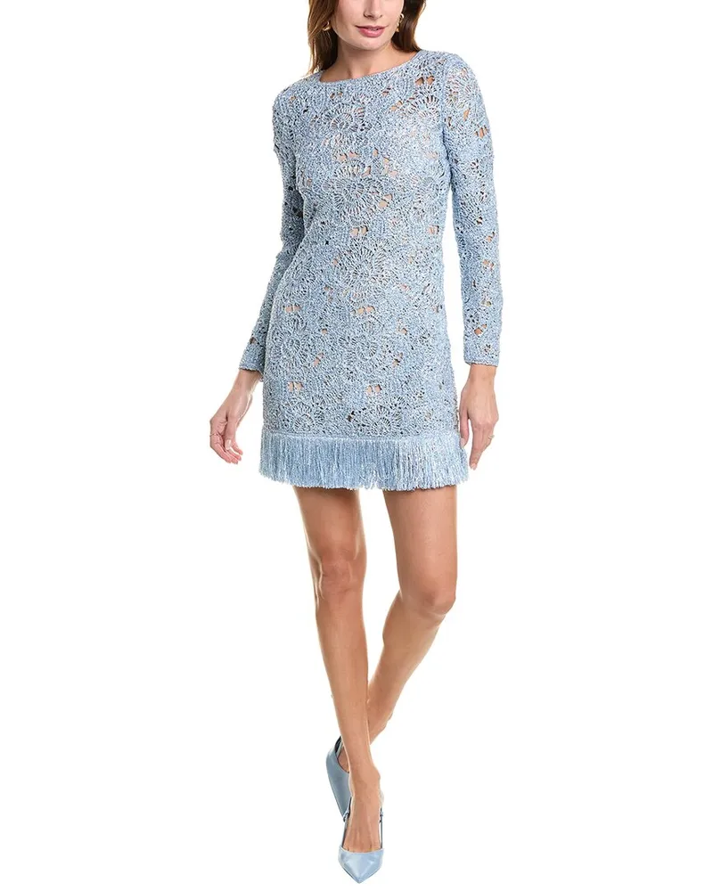 Oscar de la Renta Birdsnest Crochet Shift Dress Blue