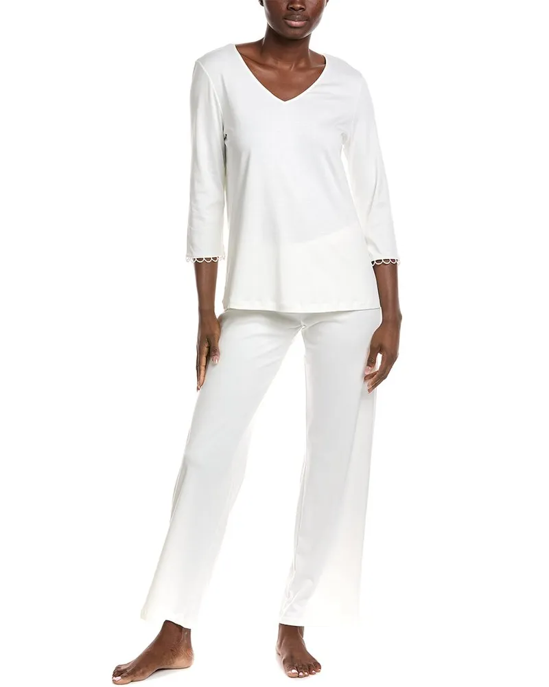 Hanro 2pc Pajama Top & Pant Set White