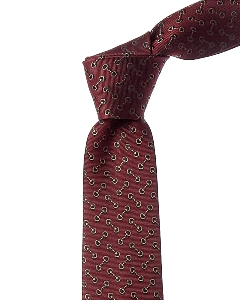 Gucci Horsebit Jacquard Silk Tie Red
