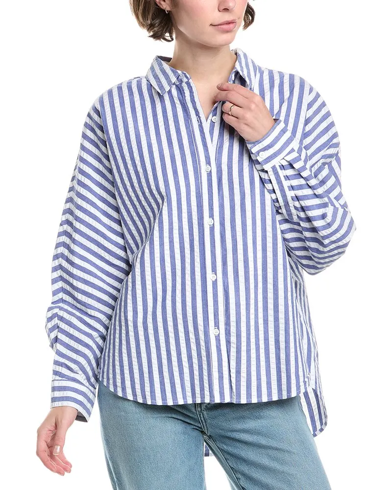 STATESIDE Puckered Stripe Dolman Shirt Blue