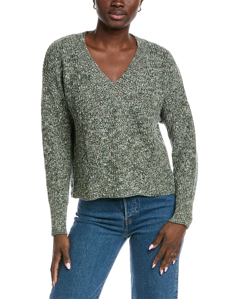 Autumn Cashmere Cotton by  Marled Shaker V-Neck Sweater Green