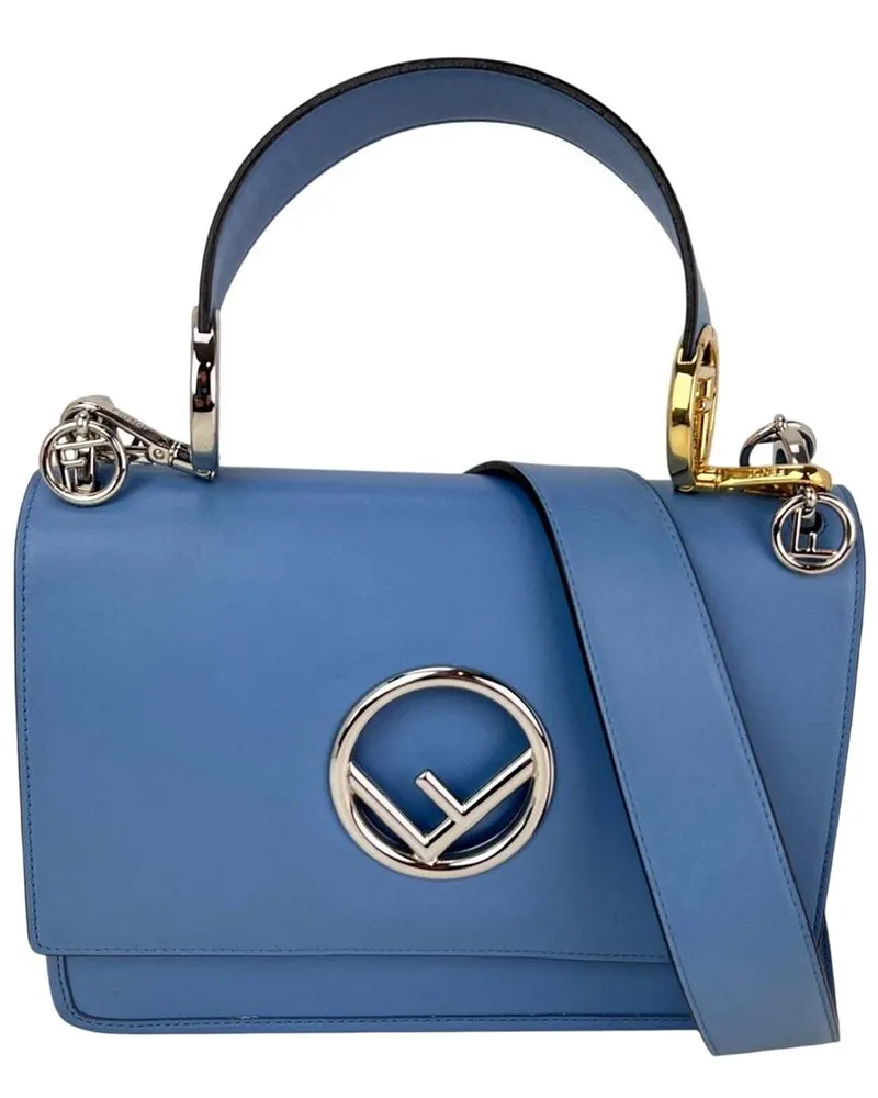 Fendi Blue Leather F Kan 1 Medium Shoulder Handbag (Authentic Pre-Loved Nocolor