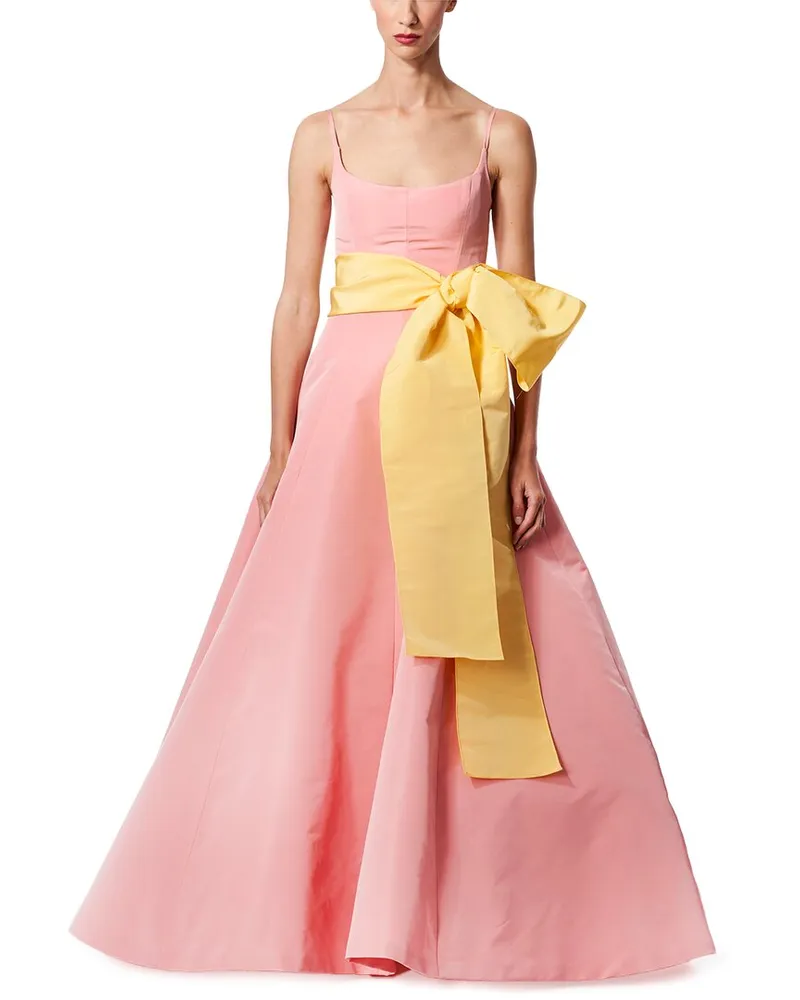 Carolina Herrera New York Spaghetti Strap Scoop Neck Silk Full Dress Pink