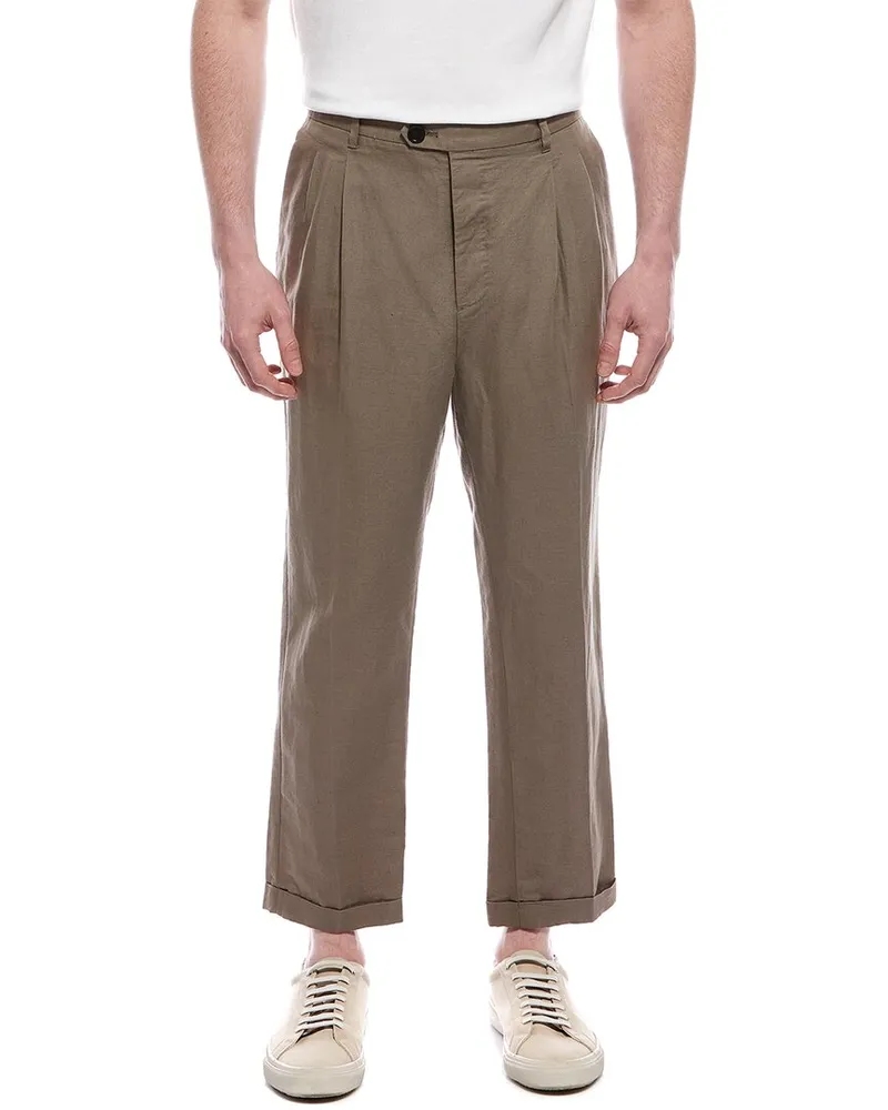 AllSaints Cross Tallis Linen-Blend Pant Brown
