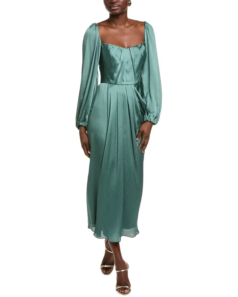 Lela Rose Draped Midi Dress Green