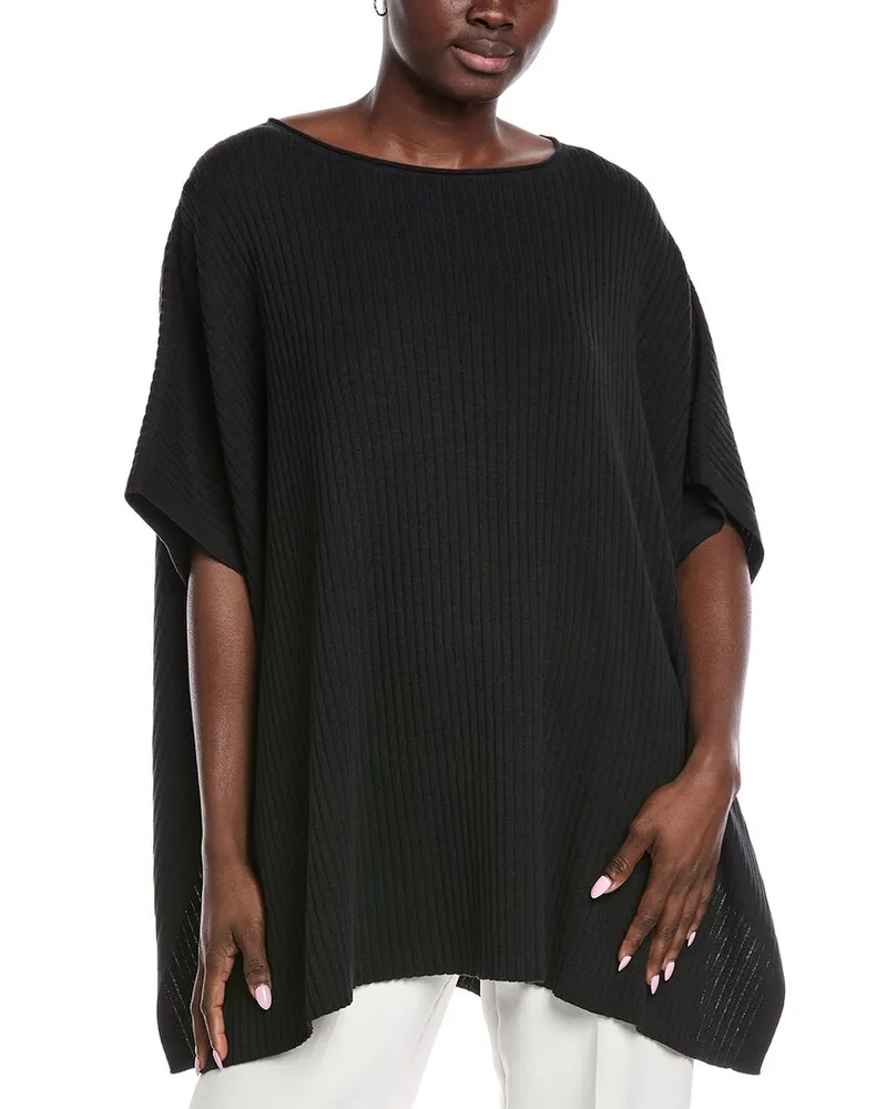 Eileen Fisher Bateau Neck Poncho Black