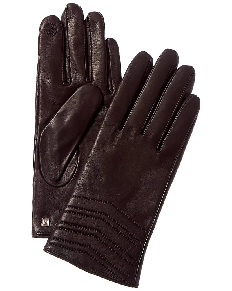 Bruno Magli Chevron Quilted Cashmere-Lined Leather Gloves Brown