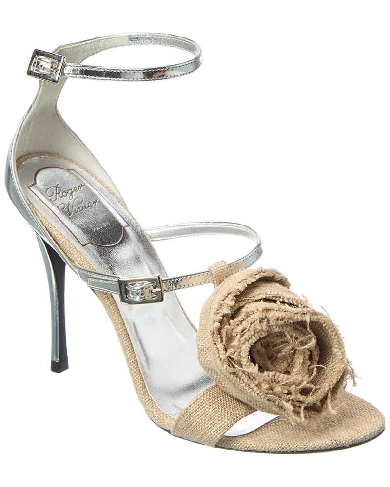 Roger Vivier Burlap & Leather Sandal Silver