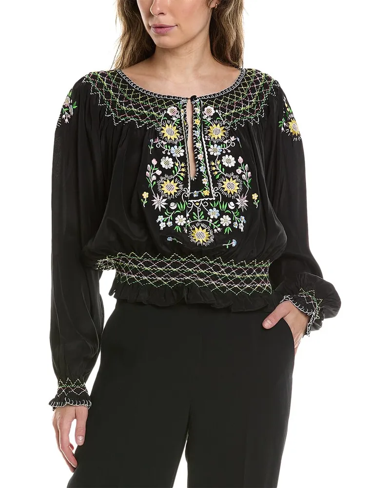 Norma Kamali Embroidered Silk-Blend Top Black