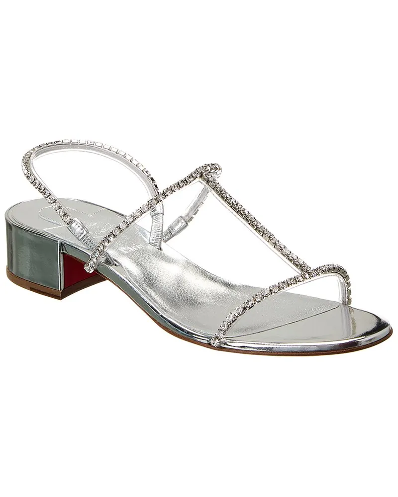 Christian Louboutin Simple Queenie 25 Leather Slingback Sandal Silver