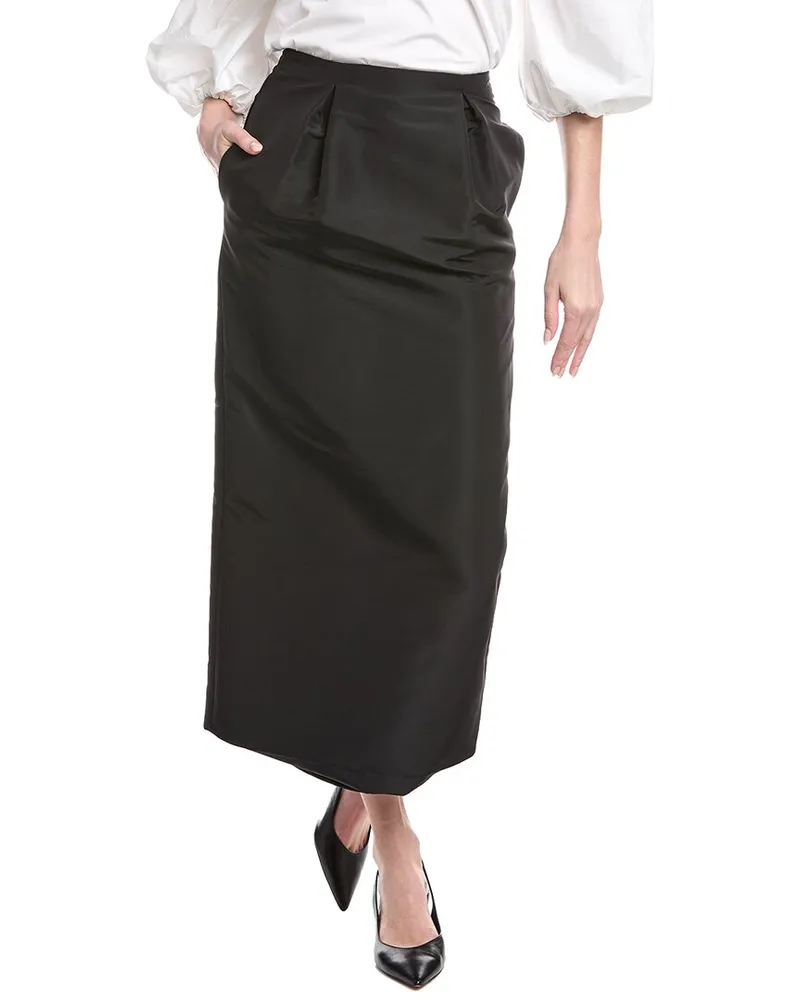 Carolina Herrera New York Silk Midi Pencil Skirt Black