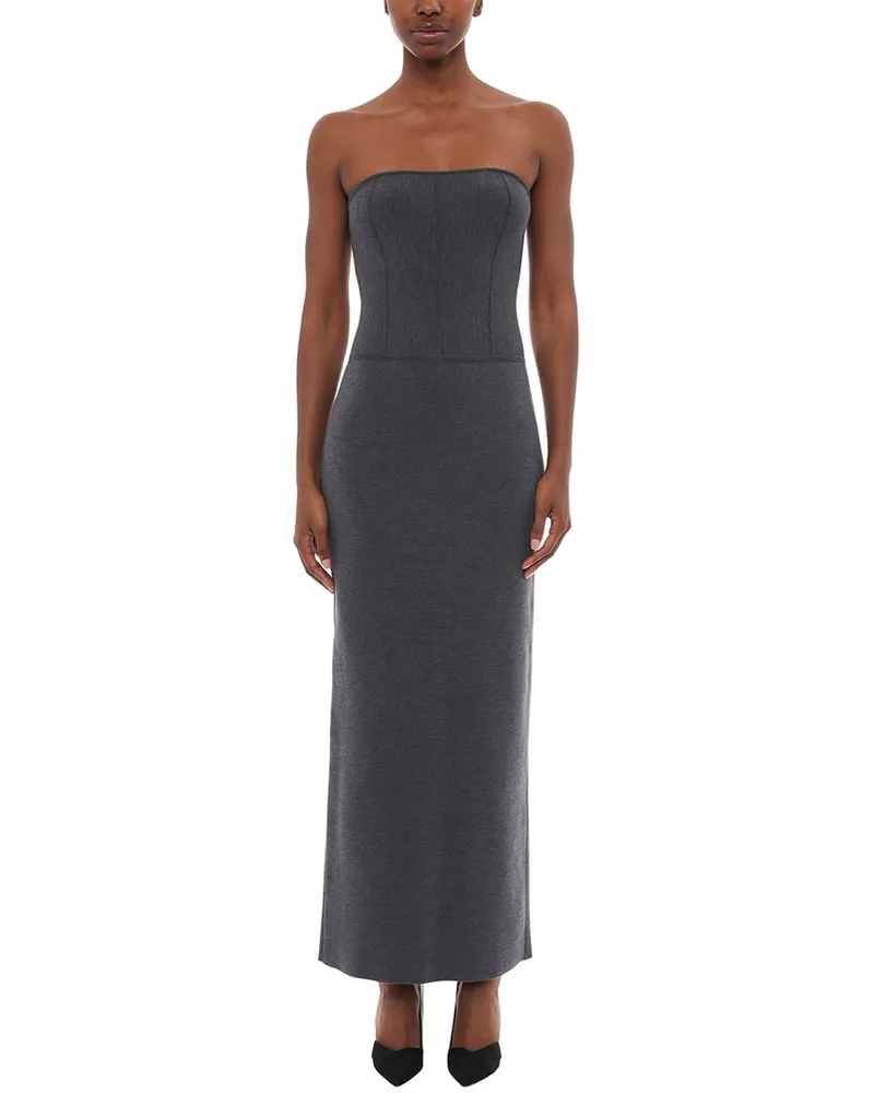 Carolina Herrera New York Strapless Corset Wool-Blend Dress Grey