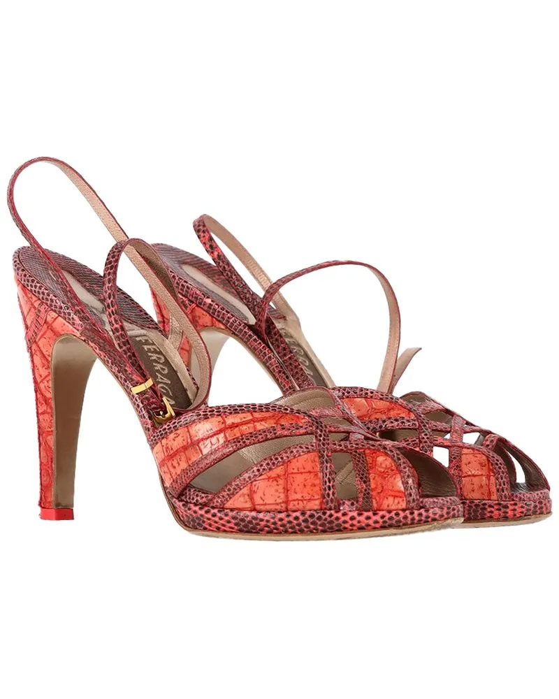 Ferragamo Women's Leather Snakeskin Peep-Toe Pump (Authentic Pre-Loved Nocolor
