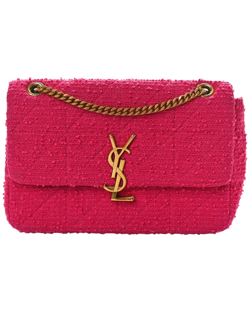 Saint Laurent Magenta Tweed Boucle Patchwork Monogram Medium Jamie Baguette  (Authentic Pre-Loved Nocolor