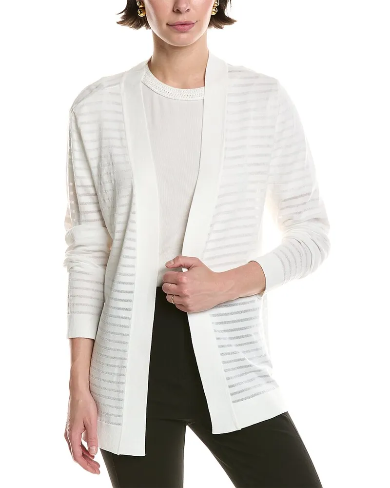 Anne Klein Sheer Stripe Cardigan White