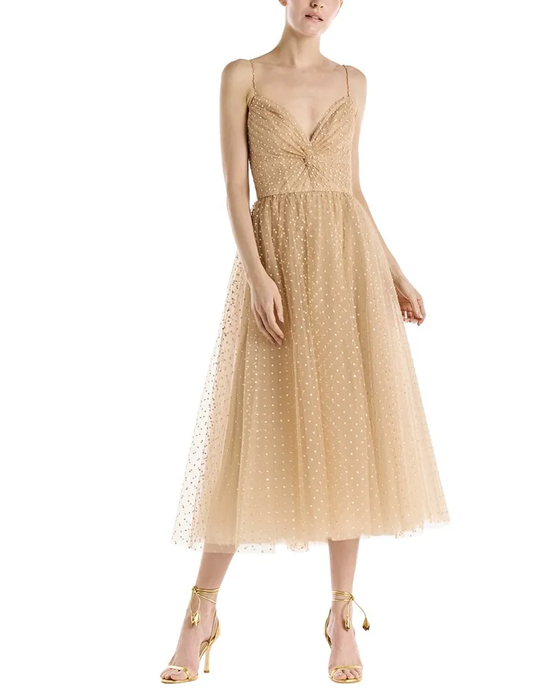 Monique Lhuillier Crystal Tulle Silk-Lined Cocktail Dress Nocolor