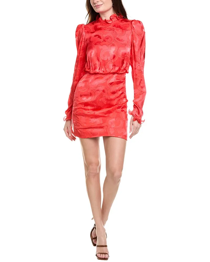 Saloni Daybreak Jacquard Silk-Blend Mini Dress Red