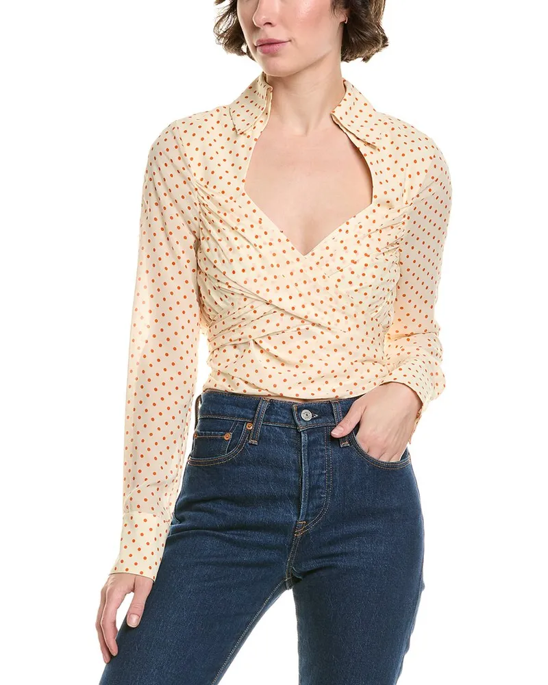 Ronny Kobo Aelish Silk-Blend Top Beige
