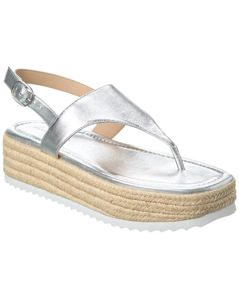 Stuart Weitzman Mel Patent Espadrille Flatform Sandal Silver