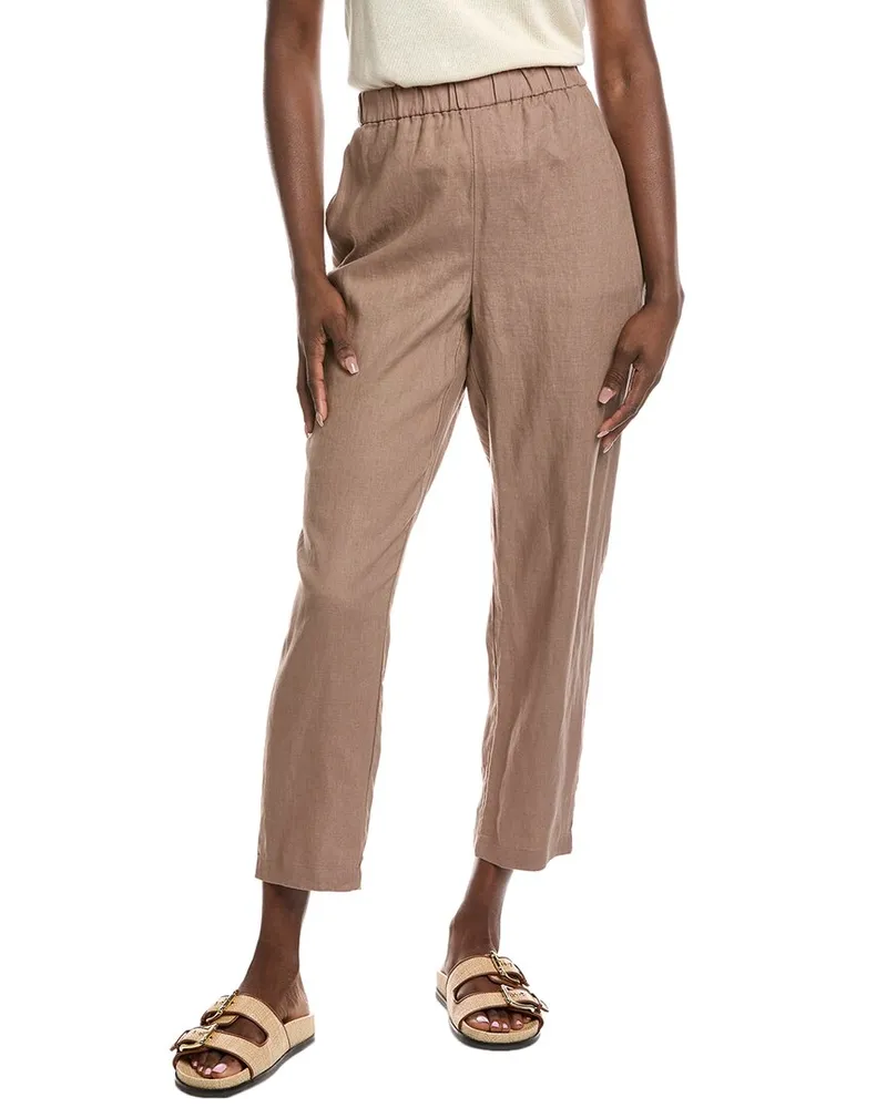 Eileen Fisher High Waisted Tapered Ankle Linen Pant Brown