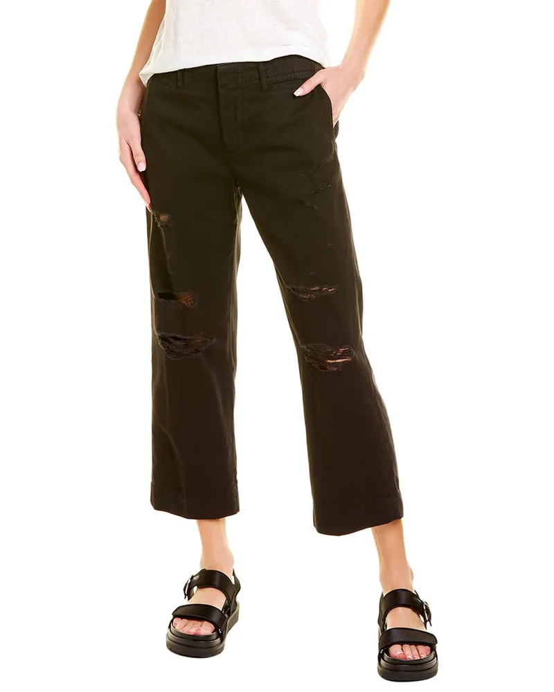 Frame Denim Le Tomboy Washed Noir Rips Trouser Black