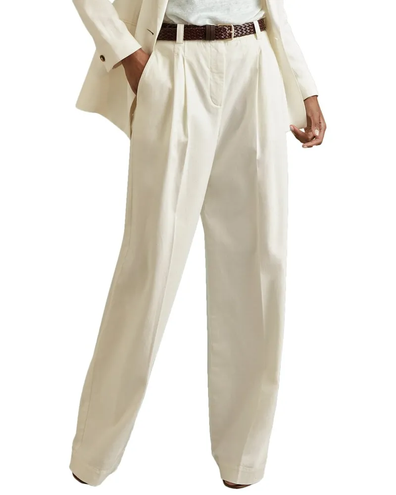 Reiss Astrid Wide Leg Pleat Front Trouser White