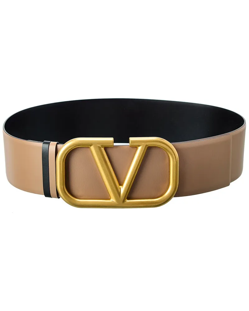 Valentino Garavani VLogo 70mm Reversible Leather Belt Beige