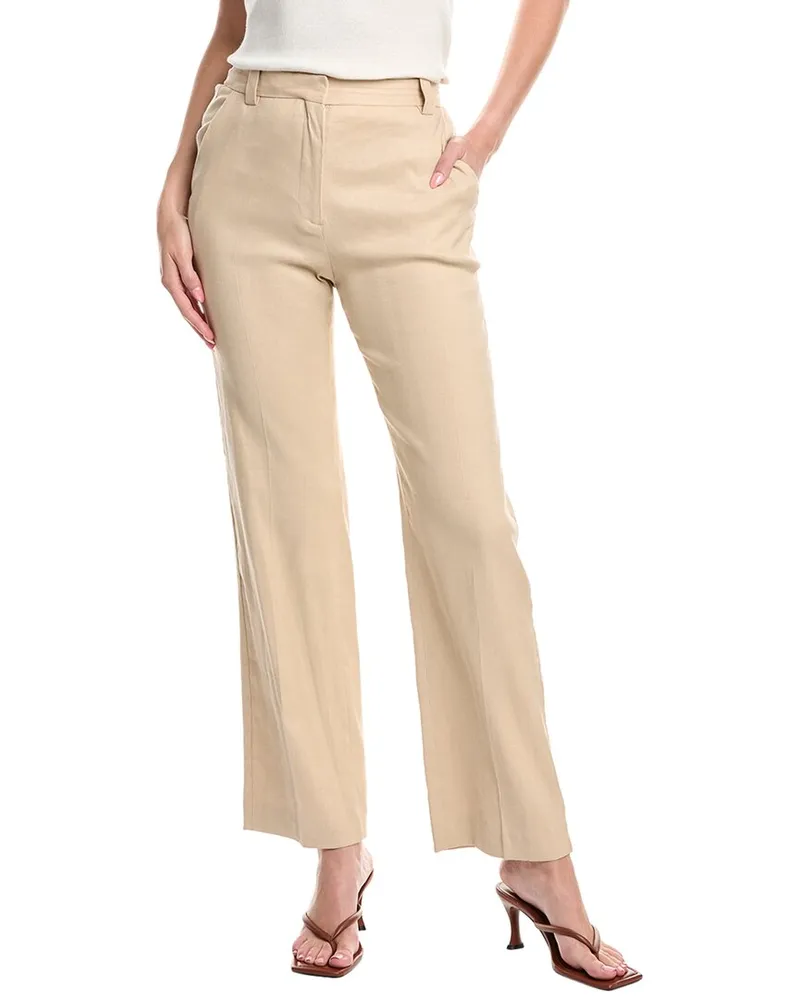 Maje Linen-Blend Pant Tan