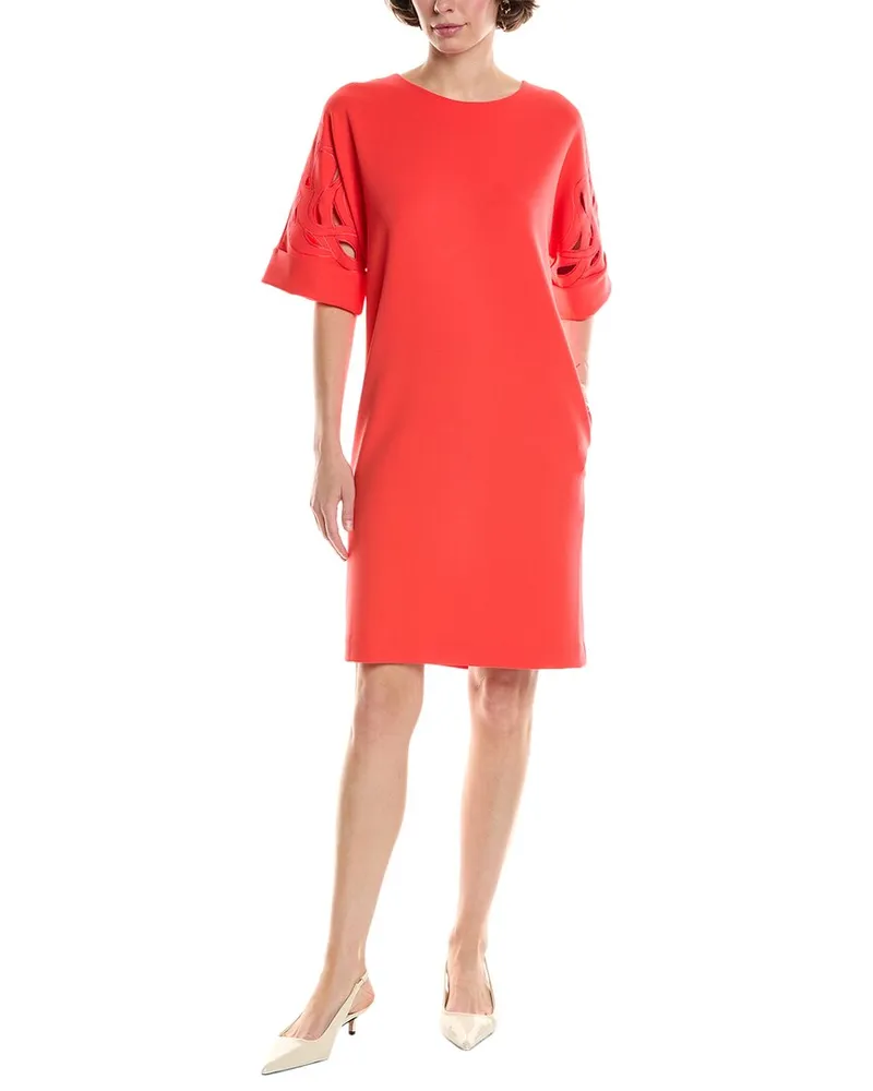 NATORI Solid Knit Crepe Midi Dress Red