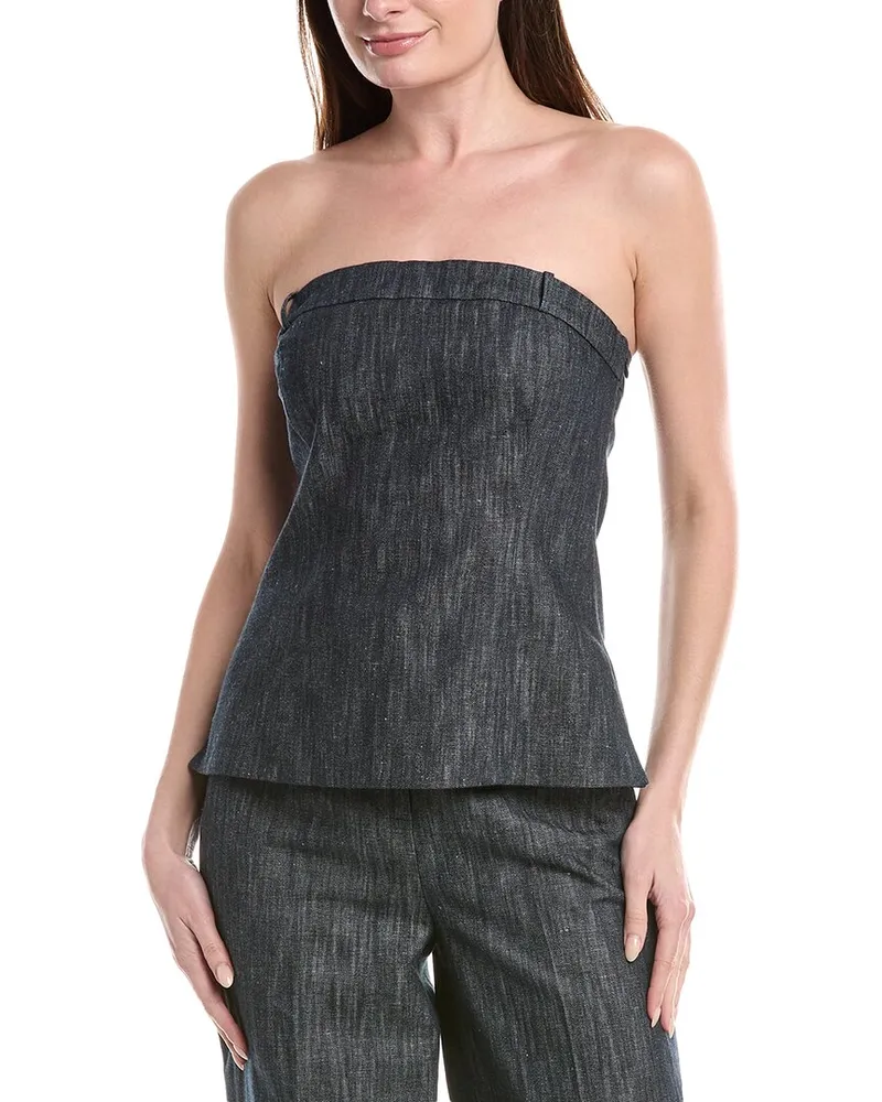 Kenneth Cole Indigo Twill Linen-Blend Bustier Top Blue