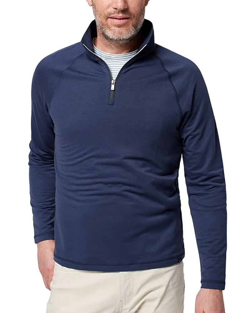 Faherty Movement Quarter Zip Sweater Blue