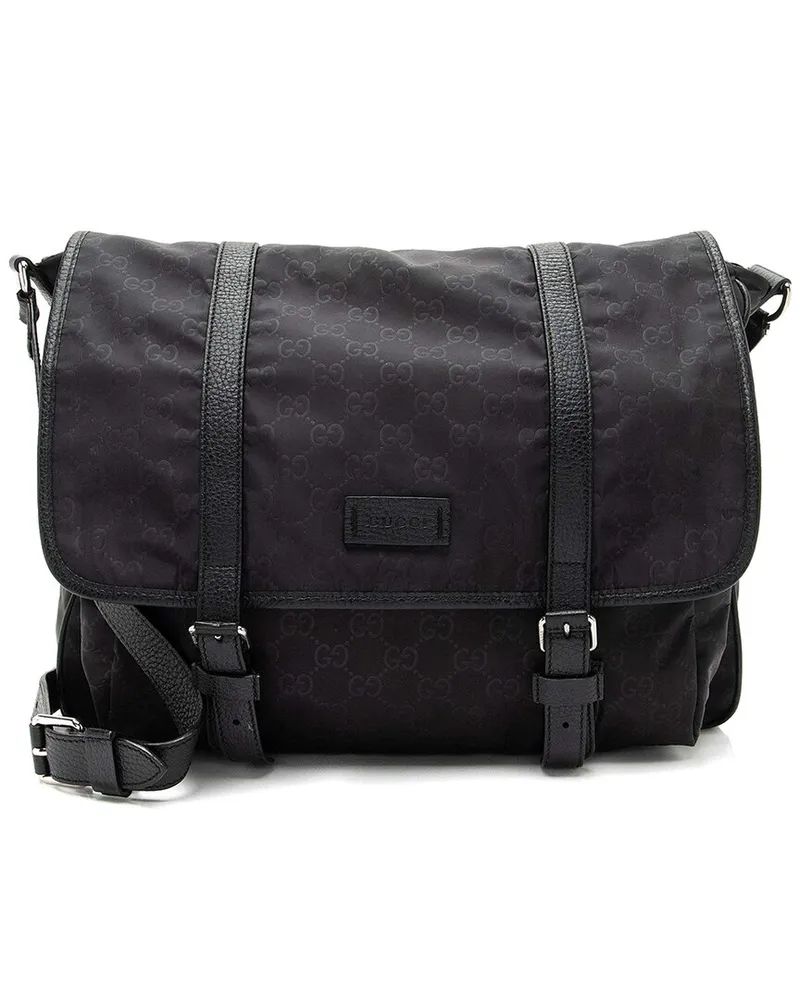 Gucci Black GG Nylon Double Buckle Messenger (Authentic Pre-Loved Nocolor