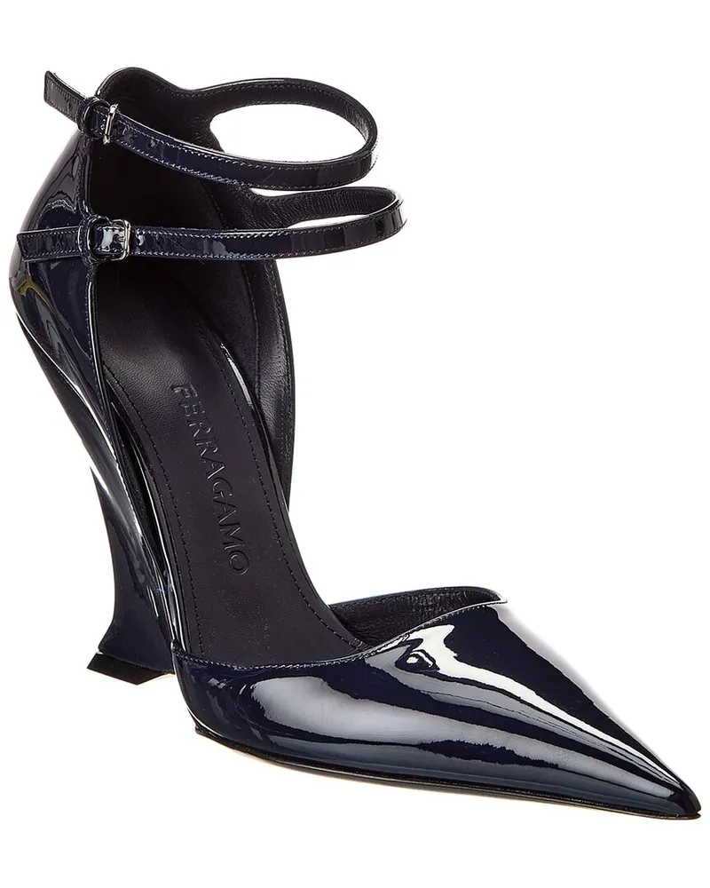 Ferragamo Vidya Patent Wedge Pump Blue