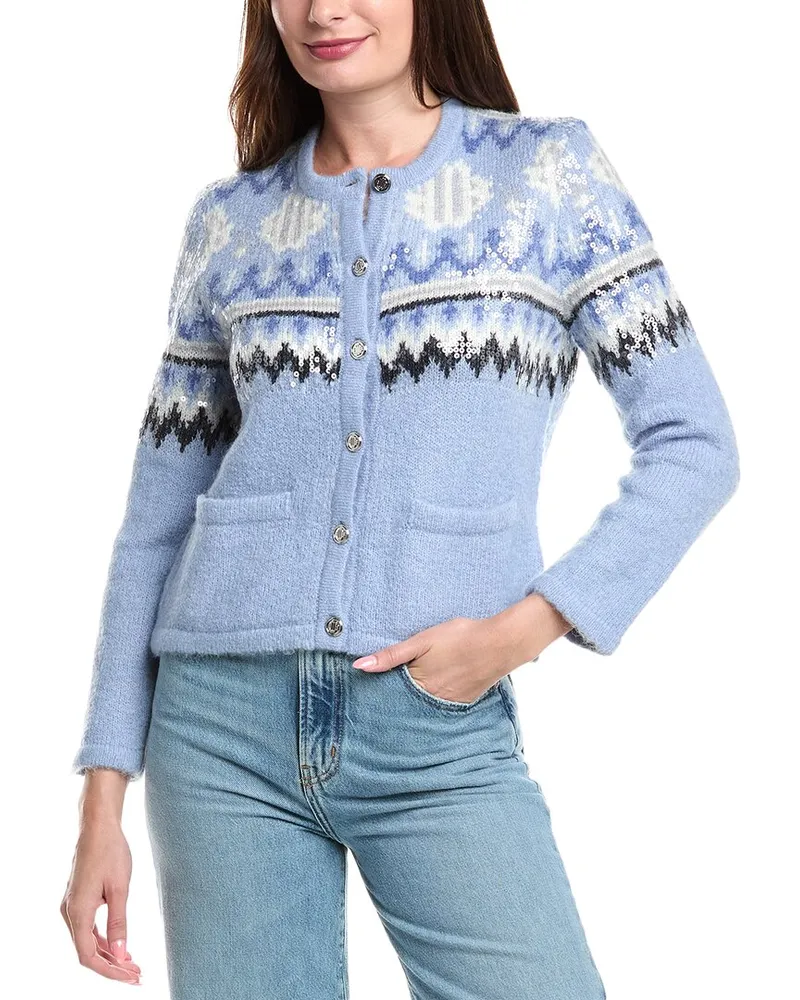 Maje Wool-Blend Cardigan Blue