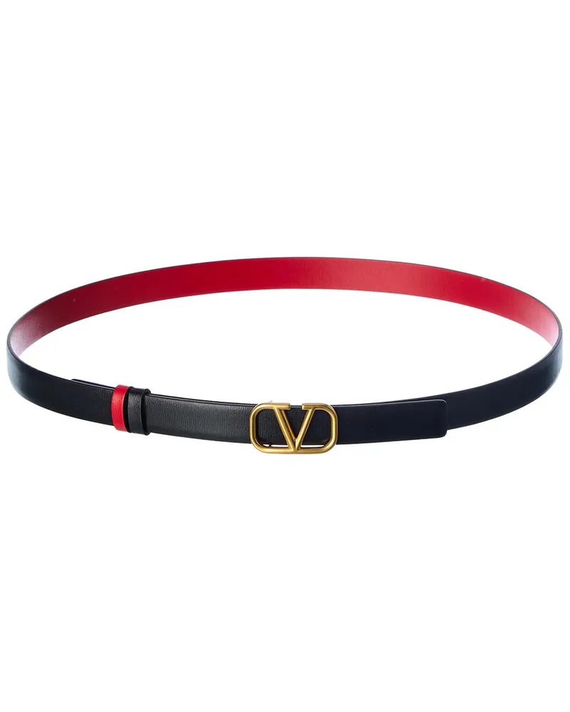Valentino Garavani VLogo 20mm Reversible Leather Belt Black