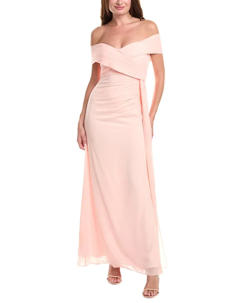Badgley Mischka Off-The-Shoulder Wrap Dress Pink