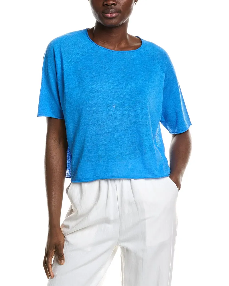 Eileen Fisher Linen-Blend Crop T-Shirt Blue