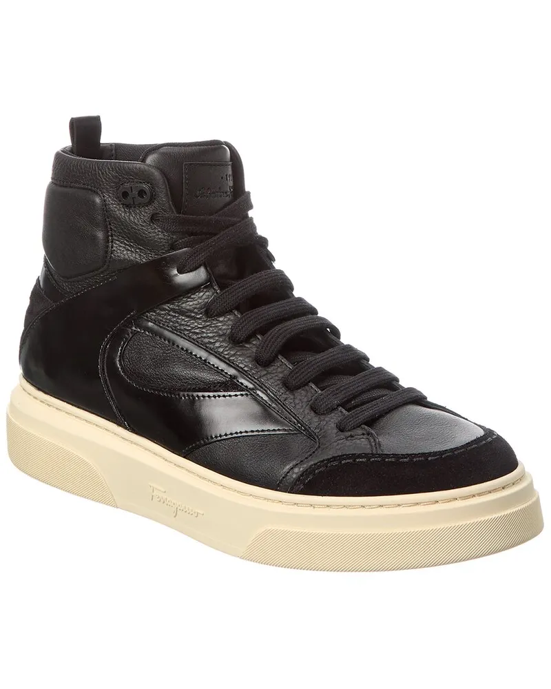 Ferragamo Leather High-Top Sneaker Black