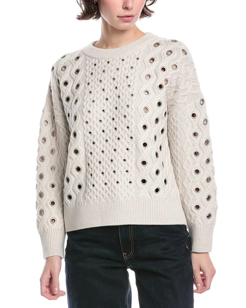 Rag & Bone Kat Grommet Cable Wool Sweater White