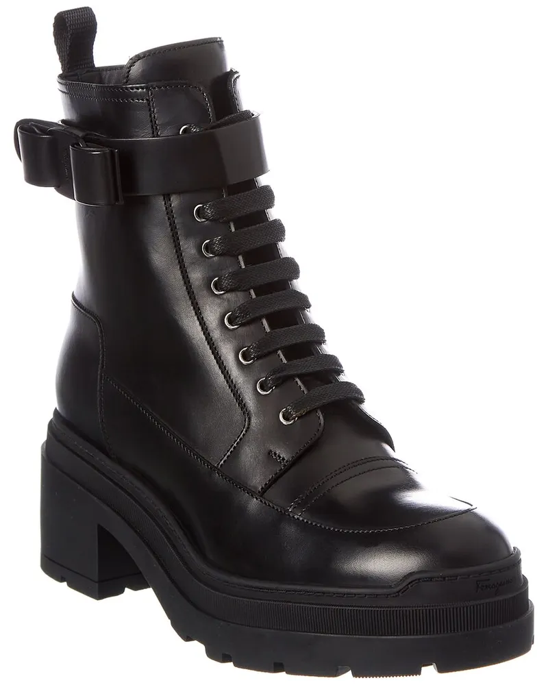 Ferragamo Lober Leather Biker Boot Black