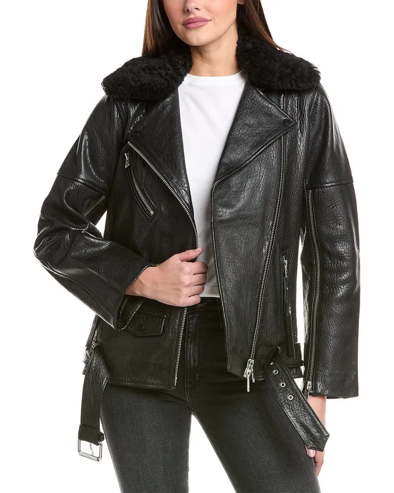 AllSaints Vendra Nz Leather Biker Jacket Black