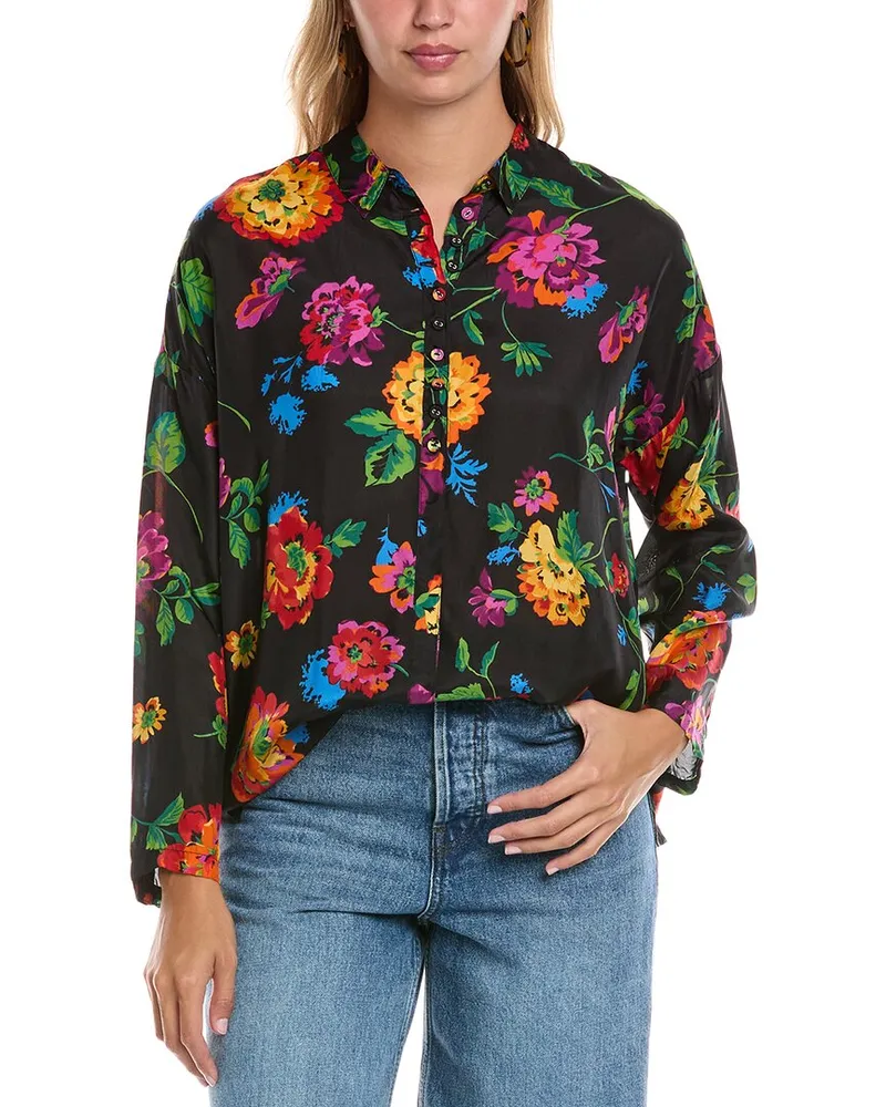 Johnny Was Slim Audrey Silk Blouse Nocolor